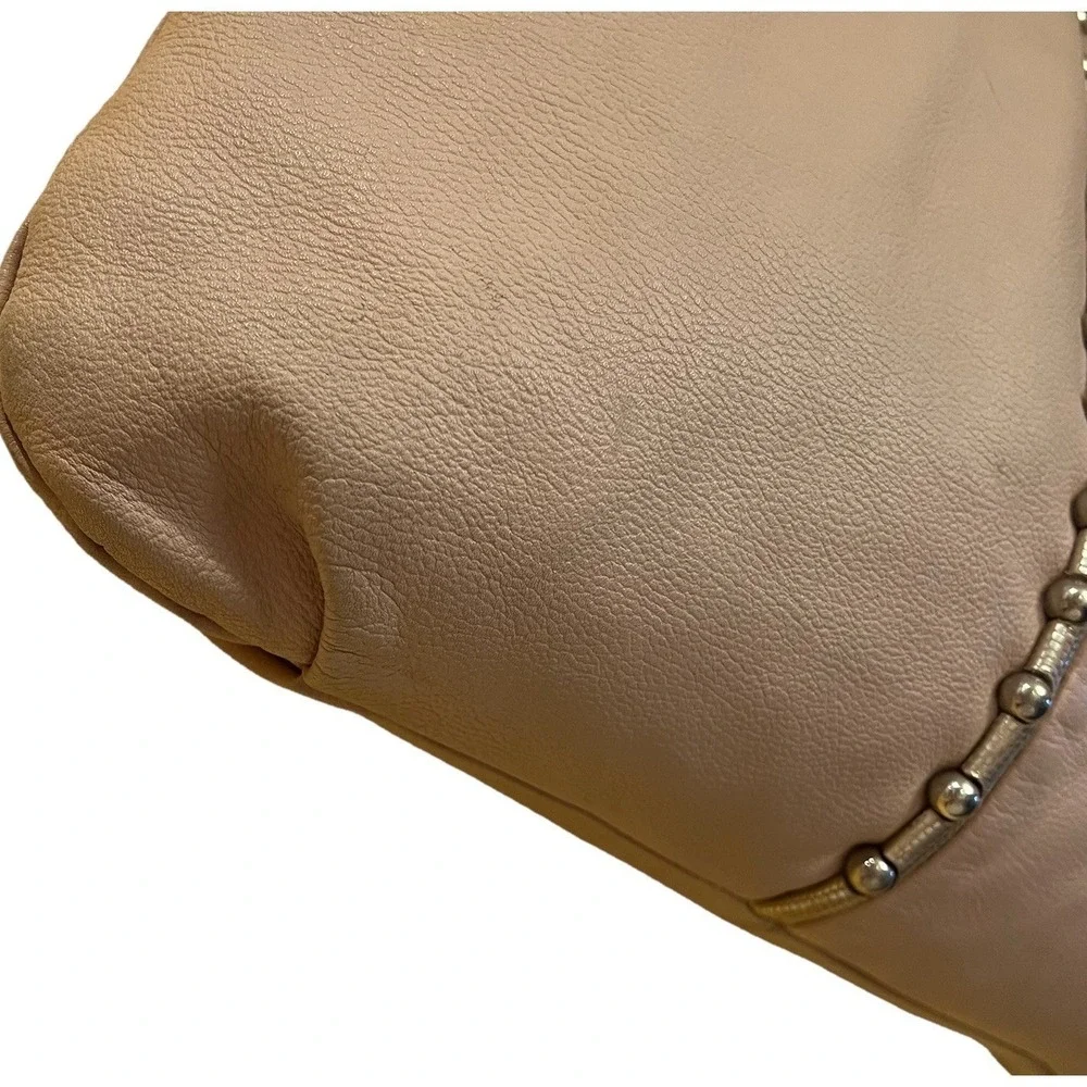 Bon Bonite Blush Pink Leather Hobo Shoulder Bag Metal Beads Dark Cottage‎ Grunge